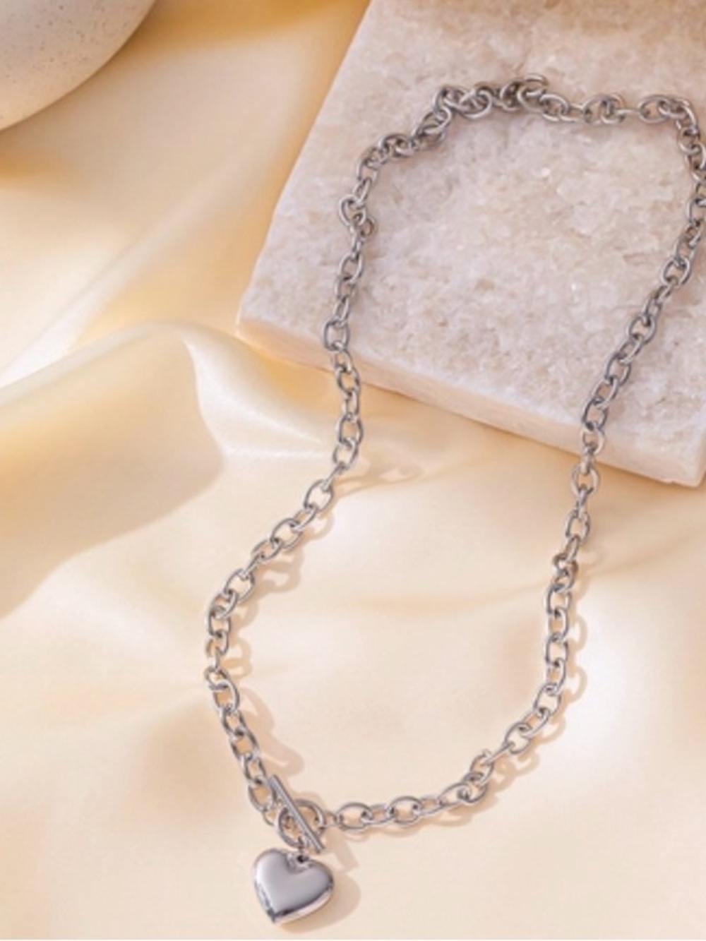 Stainless Steel Heart Toggle Chain Necklace - Women Jewelry - Picture 1 of 5